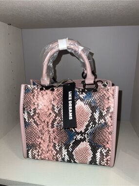 Like Dreams Pink Snake-Print Top Handle Tote